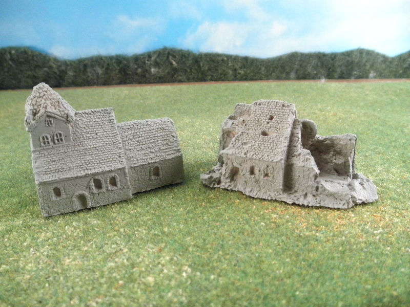 6mm European Buildings & Terrain: TRF921 Large German Stone Church / TRF925 Large Ruined Church